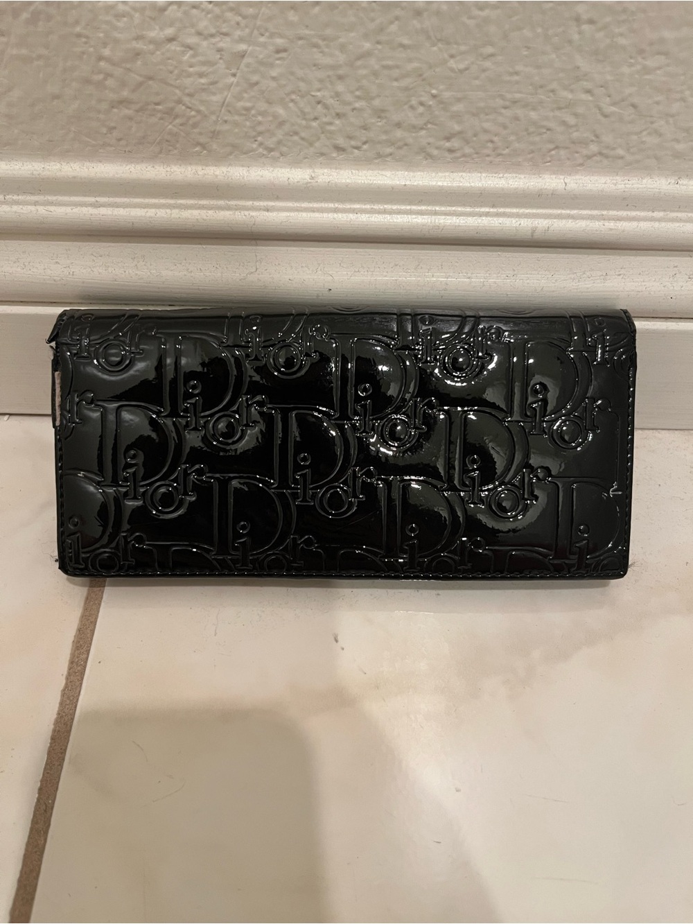 Black Patent Monogram Fashion Wallet Clutch Organizer Kiss Lock